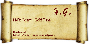 Héder Géza névjegykártya